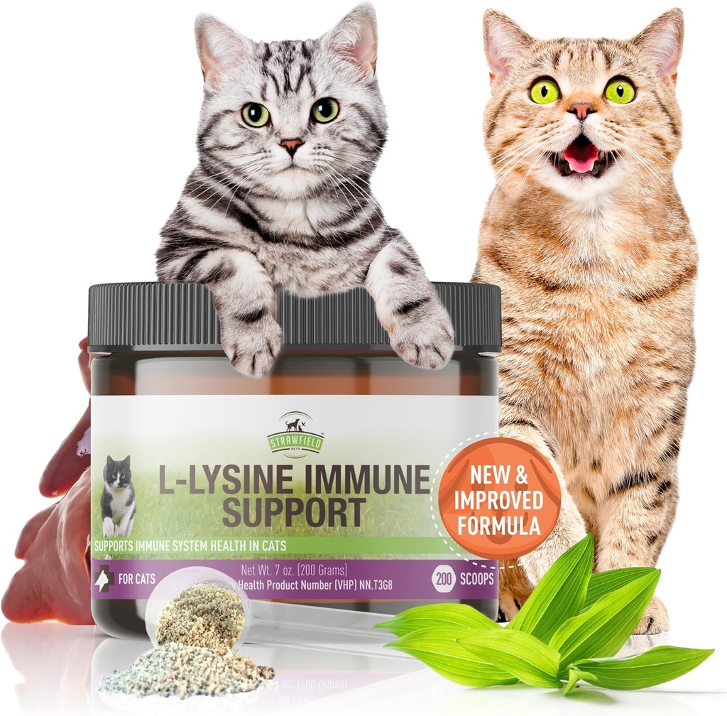Strawfield Lemmikloomad L-Lysine Immune Support kassidele ja kassipoegadele - 200g Kana Maksalõhna graanulid Scoopiga, Immune Health Supplement Cat Cold Relief, Aevastamine, Ummikud, Running Nose, Watery Eyes
