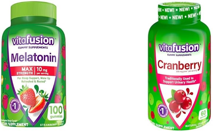 Vitafusioon Melatoniin 10mg Gummies 50 päeva pakkumine ja jõhvikakummid naistele 60 Count