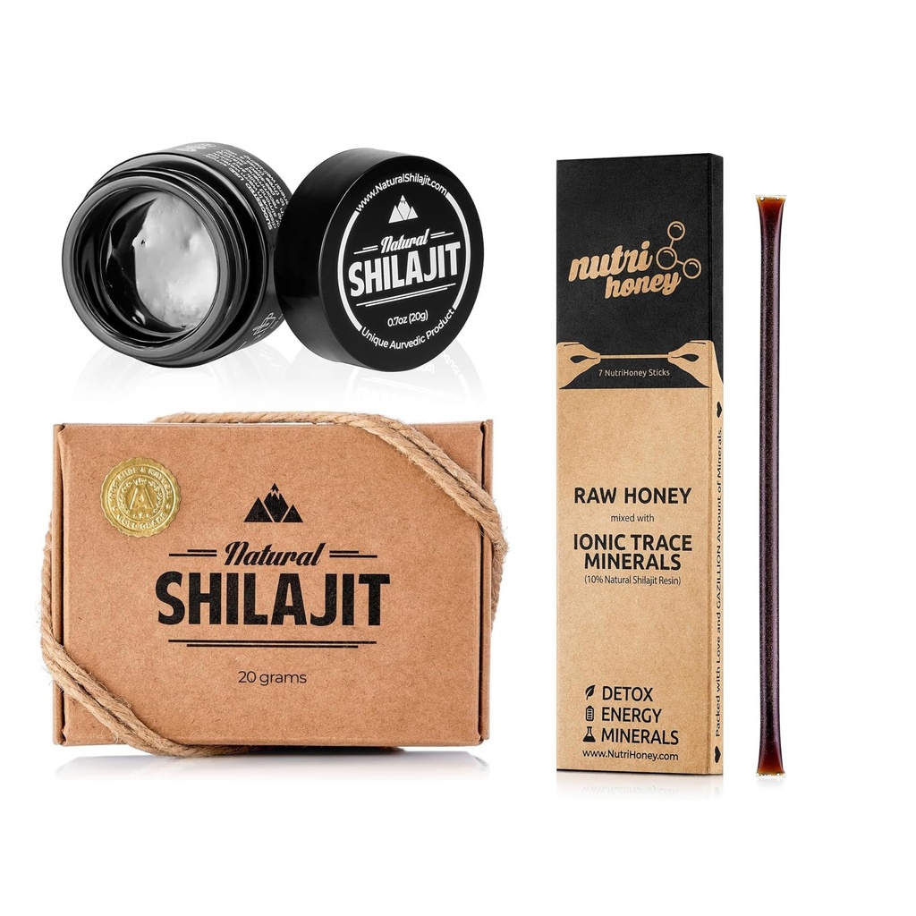 LOODUSLIK SHILAJIT Vaik - 20 Gram Shilajit toidulisand Fulvic Acid & Trace Minerals & Shilajit Honey Sticks 7 Count