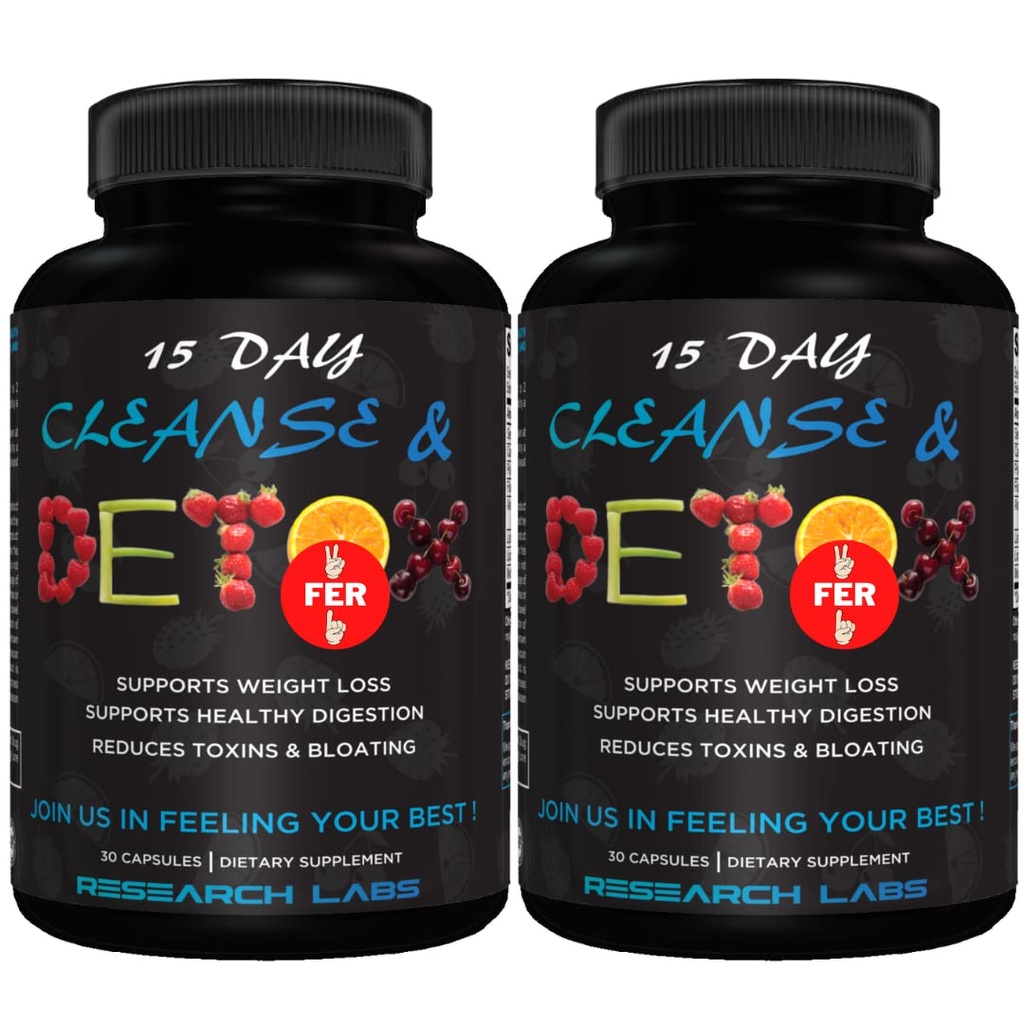 Research Labs 15 Day Colon Cleanse & Detox for Less Bloat Flat Tummy w / Probiootikumid - 2 Fer 1 - Kõhukinnisuse leevendamine - Flushes Toksiinid, Suurendab Energiat. Kliiniliselt uuritud ohutu ja efektiivne valem