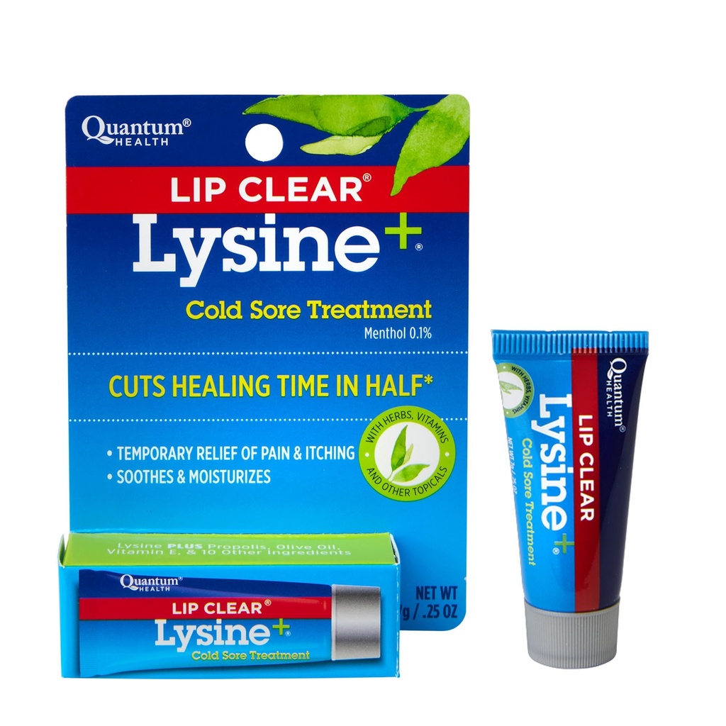 Quantum Health Lip Clear Lüsiin + Külmavalu ravi Soojendus & niisutab suu haavandid - L-Lysine Menthol Calendula & Propolis salv - läbipaistev palavik Blister Healing Balm - 0,25 Oz