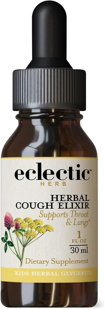 Eclectic Institute Kids, Herbal Cough Elixir, Black Cherry Maitsestatud | Mitte-GMO, Gluteenivaba | 1 fl oz (30 ml)