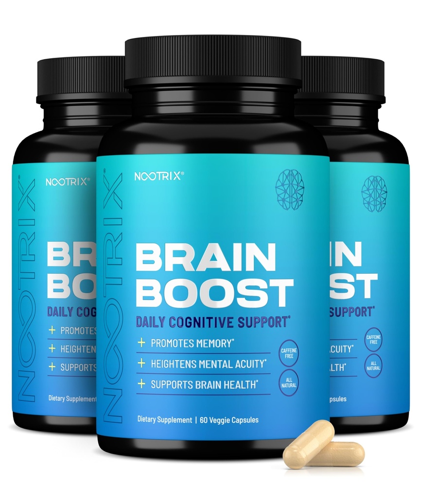 Nootrix Brain Boost Nootropic Supplement | Toetab mälu, vaimset keskendumist, kognitiivset tervist ja energiat | Soodustab tervislikku meeleolu ja ajufunktsiooni | Ginkgo Biloba & DMAE | 180 kapslit