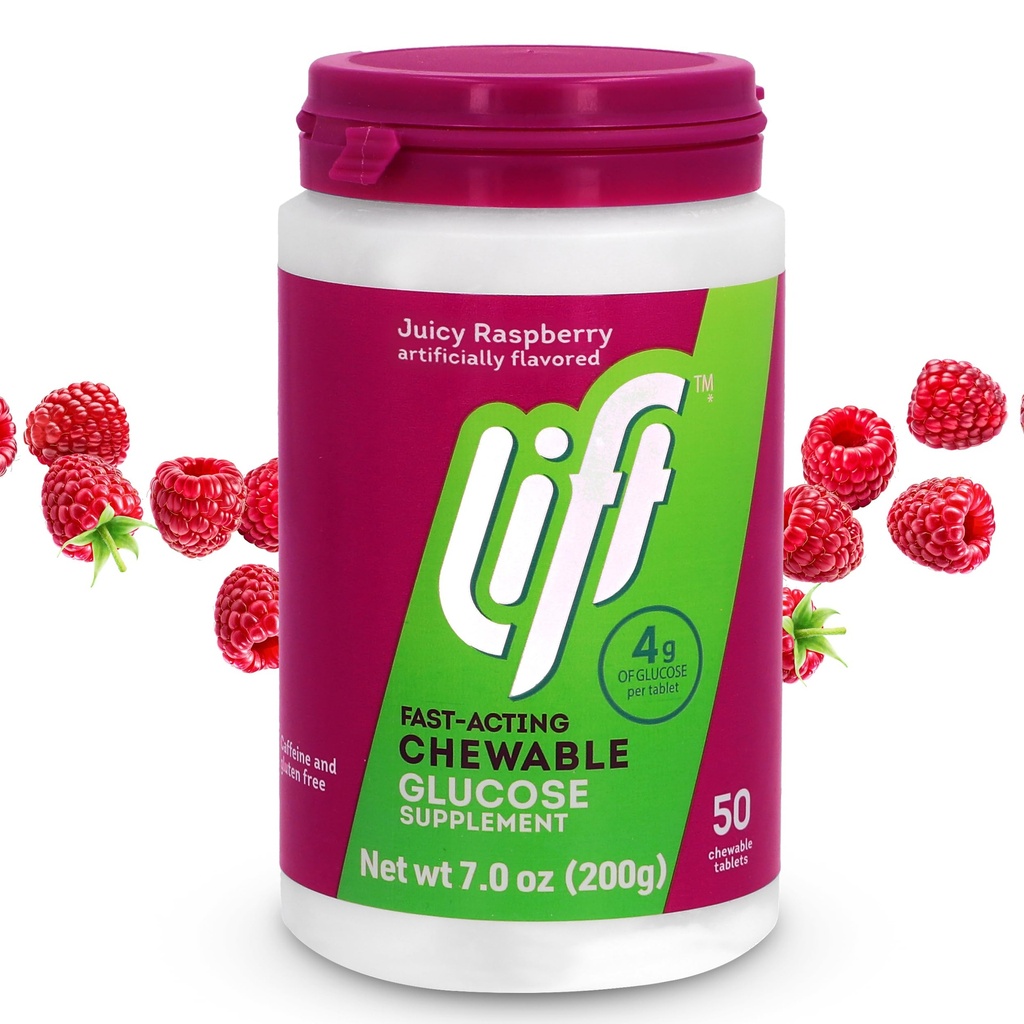 Lift Glükoos Kiiretoimeline Glükoos Näritav energia tabletid, Vaarika, 50 ct Jar (Pakk 1)