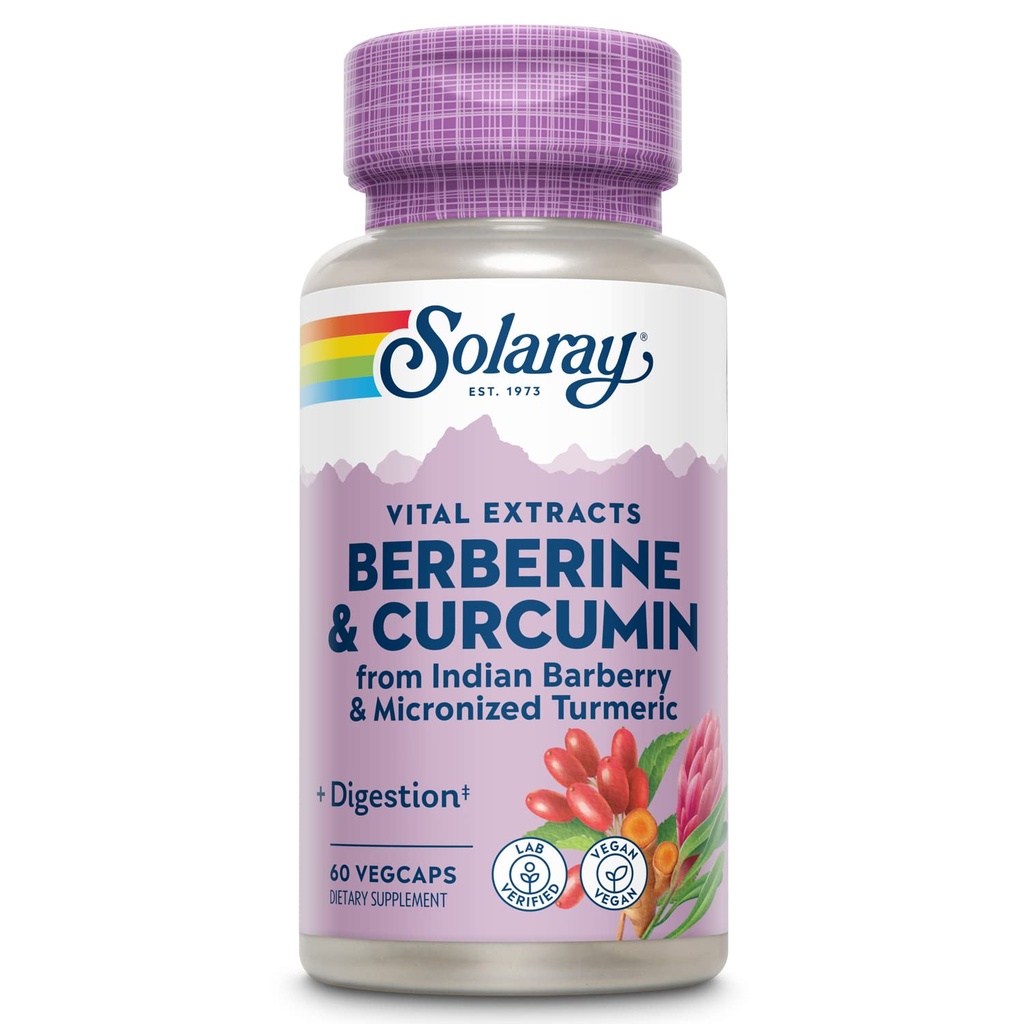 SOLARAY Berberine & Curcumin - Berberine kurkumi lisand koos 20% mikroniseeritud kurkumiiniga kurkumi juurest - taimse heaolu tugi - mitte-GMO, vegan, gluteenivaba, 60-päevane garantii, 60 serveerimist