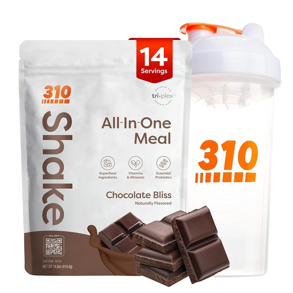 310 Toitumine All-in-One Meal Asendage Shake Pulber w / Shaker Cup Starter Kit - kõrge valgu kiud rikas Vegan Superfood Blend - Suhkruvaba, Keto & Paleo Friendly, Low Carb - Chocolate Bliss 14 srv