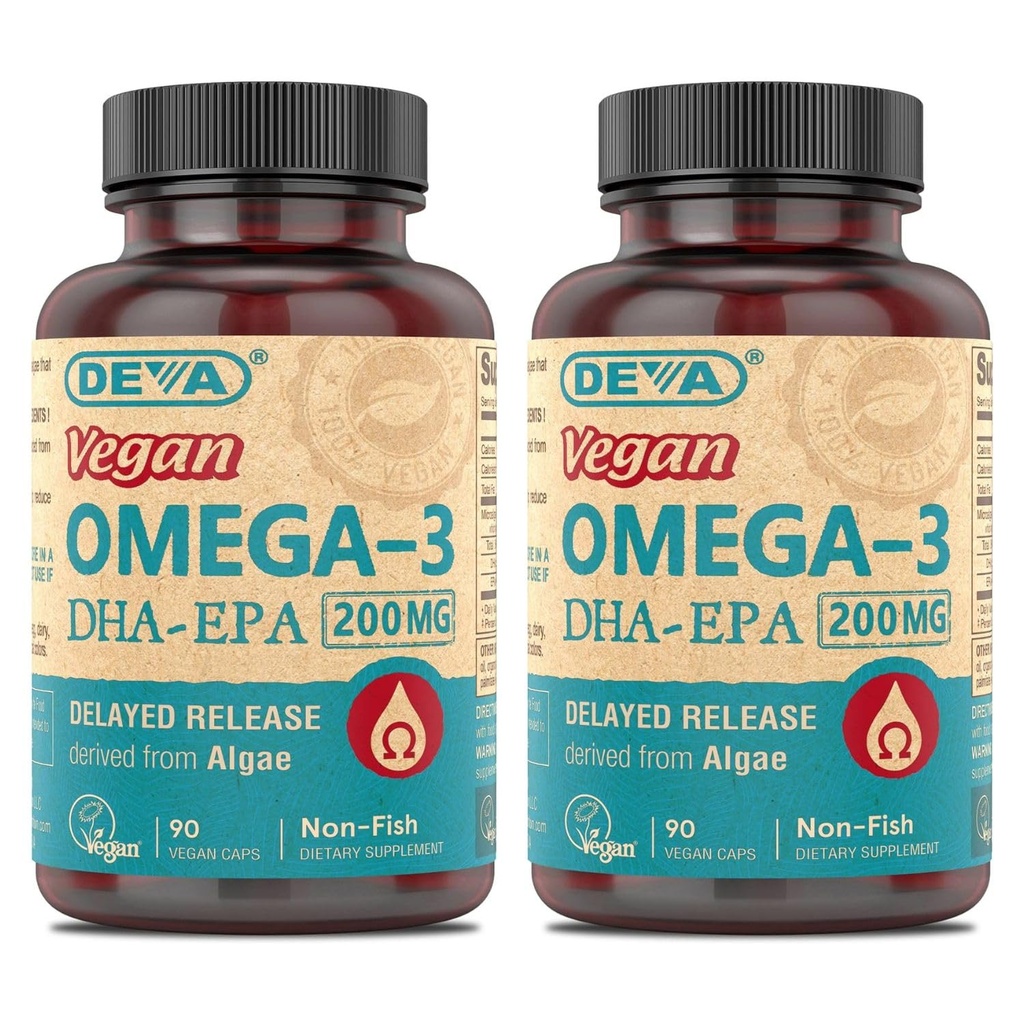 DEVA Vegan Omega-3 DHA-EPA, mikrovetikatest, hilinenud vabanemine, 90 vegankapslit (2. pakend)
