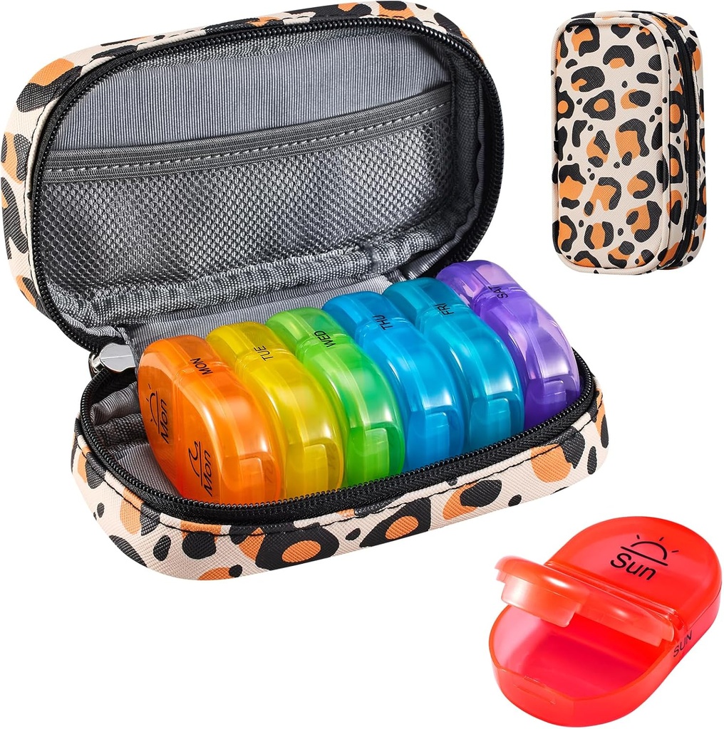 Serfeymi Weekly Travel Pill Korraldaja 2 korda päevas PM Täiustatud Vikerkaar Pill Box 7 päeva kaasaskantav Zipper PU Nahk pillid juhul, meditsiin Korraldaja pillid, vitamiinid, kalaõlid - Brown 02