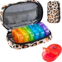 Serfeymi Weekly Travel Pill Korraldaja 2 korda päevas PM Täiustatud Vikerkaar Pill Box 7 päeva kaasaskantav Zipper PU Nahk pillid juhul, meditsiin Korraldaja pillid, vitamiinid, kalaõlid - Brown 02
