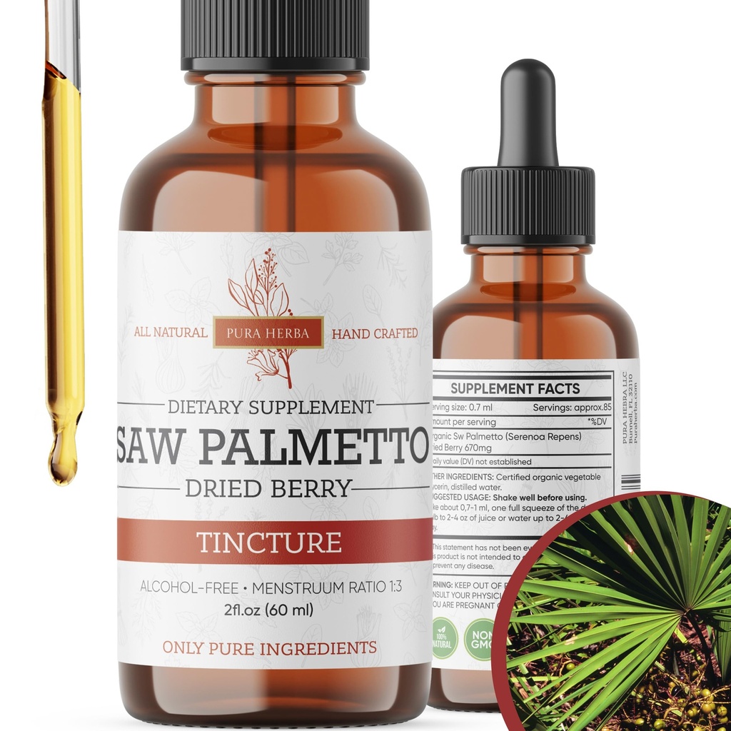 Saw Palmetto tinktuur | Premium Alkoholivaba taimeekstrakt Saw Palmetto marjadest | Vedel botaaniline lisand | Traditsiooniline taimevorm | Valmistatud USAs - 2 oz (60 ml)