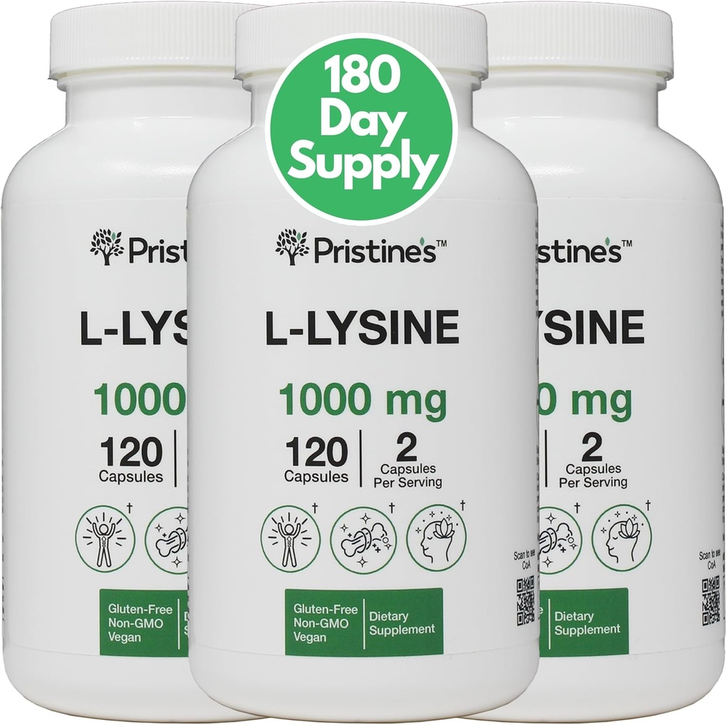 PRISTINE L L lüsiin 1000mg (3 pakendit) huuled ja igeme tervis Essential Aminohappe immuunsust toetav lisakapslid -180 päevavarustus Lihas- ja koetoetus - kollageeni tootmine - Vegan Gluteenivaba Non GMO