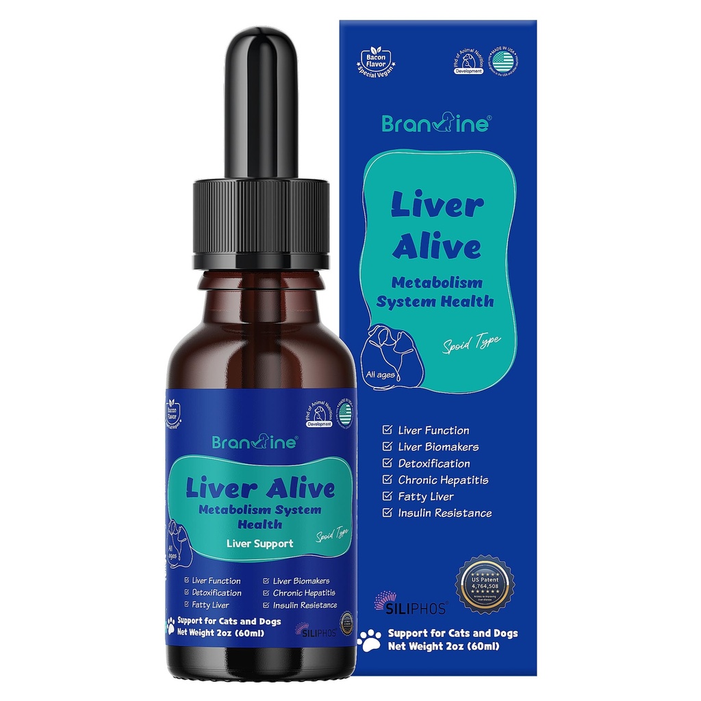 Maksa elusa ainevahetuse süsteem Tervis koertele ja kassidele - funktsioon, rasv, detox, krooniline hepatiit koos SILIPHOS®, TUDCA, sama Vegan Bacon Maitse (60 ml)