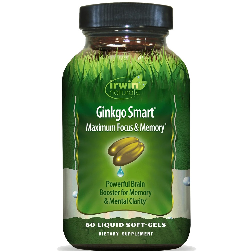 Irwin Naturals Ginkgo Smart Powerful Nootropic Brain Booster - toetab maksimaalset mälu, fookust ja vaimset selgust DMAE, Clubmossi, koliini ja atsetüül-L-karnitiiniga - 60 vedelat sohvat