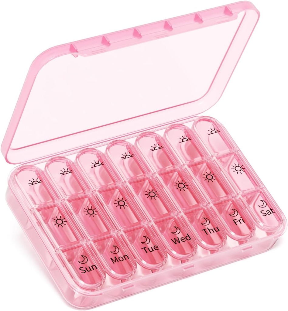 Pill Organizer 3X a Day|Pink Perfection Portal Pill Case|7-Day Weekly Compartment|Stylish Travel Essential for Fashionistas|BPA-Free Health Companion|Luxury Bag Must-Have