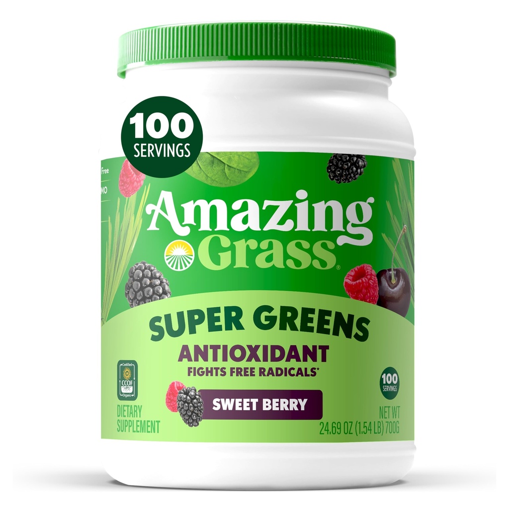 Amazing Grass Greens Superfood Antioksüdant: Rohelised Pulber orgaanilise Spirulina, Beet Root Powder, Elderberry & Probiootikumid, Sweet Berry, 100 Servings (pakendamine võib varieeruda)