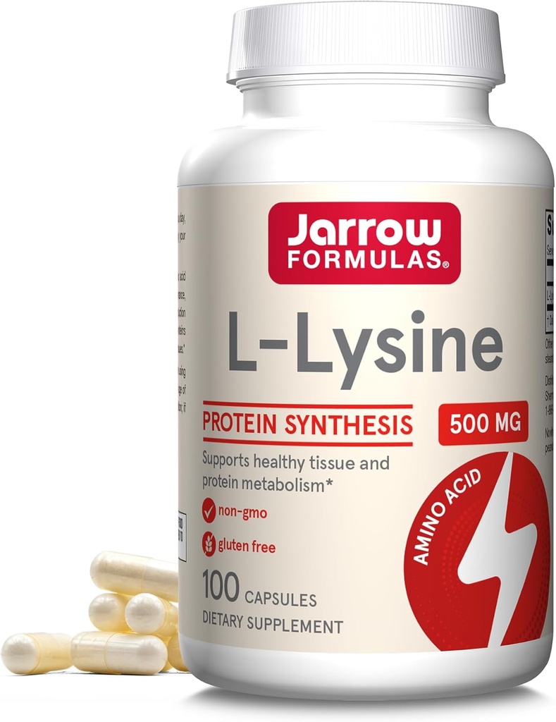 Jarrow valemid L-Lysine 500 mg, toidulisand, aminohape valkude sünteesiks ja tervislike kudede toetamine, 100 kapslit, 100 päeva pakkumine