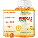 SHIFAA TOITUMINE Vegan Omega 3 Gummies täiskasvanutele | No Fish Oil Burps | 60 Gummies | Plant Based w/Chia Oil, Vetikad | Omega 3 6 9 w/DHA, C-vitamiin | aju, südame-veresoonkonna ja immuunsüsteemi tugihalal