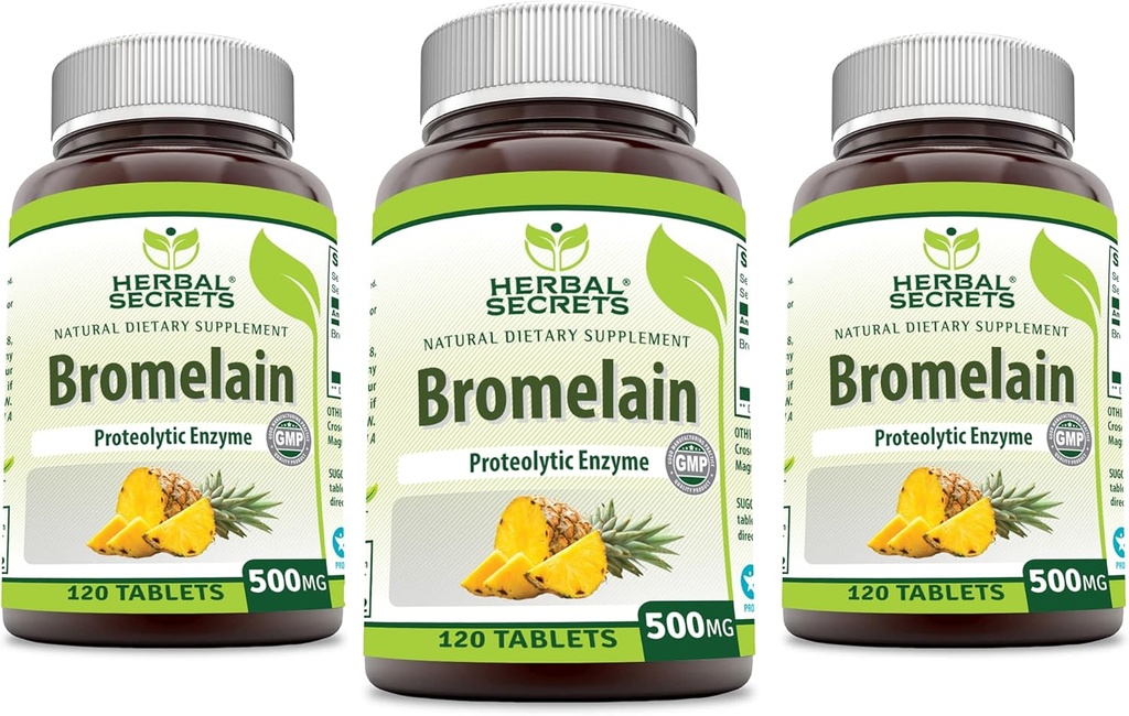 Taimsed saladused Bromelain 500 Mg 120 tablettide täiendus | Pakend 3 | Mitte-GMO | Gluteenivaba | Valmistatud USAs