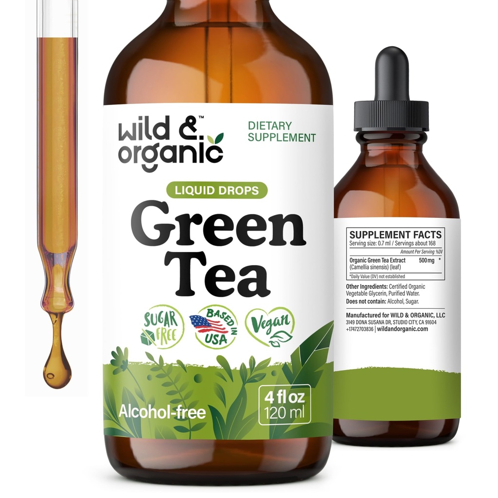 Looduslik ja orgaaniline roheline tee ekstrakt Vedel tilgad - Antioksüdant-Rikas Roheline Tee Täiendus - 2-kuuline tarne - Vegan, suhkur ja alkoholivaba Camellia Sinensis Tinktuur - 4 fl oz