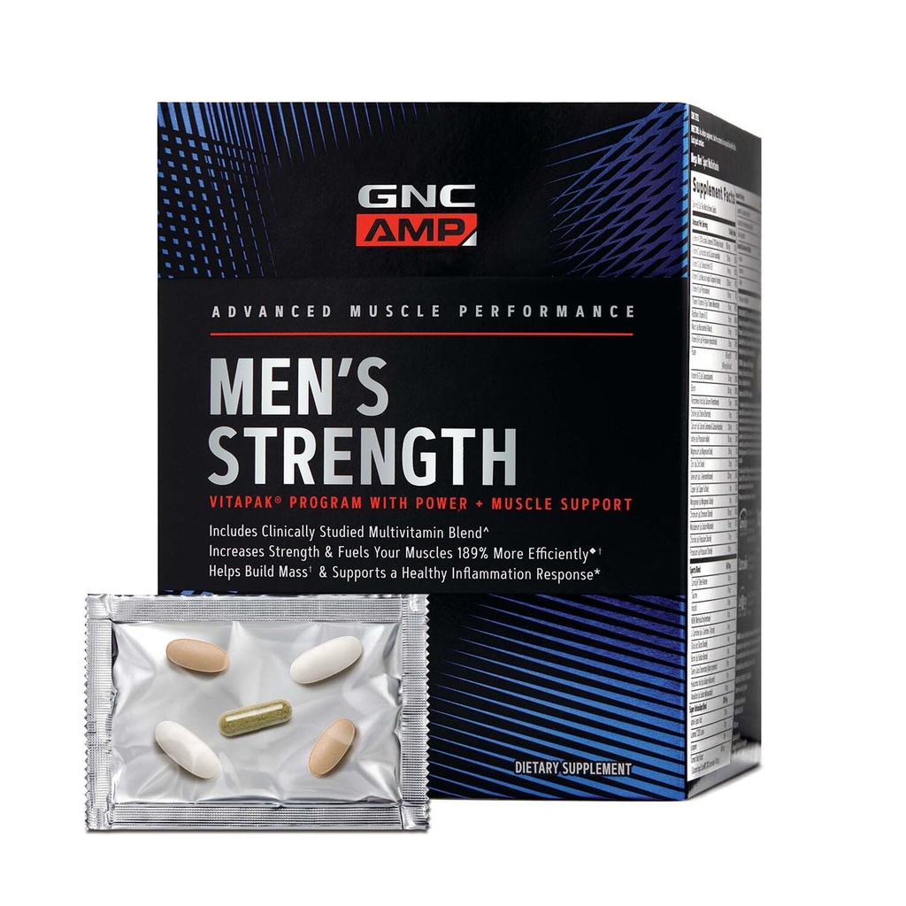 GNC AMP meeste tugevuse Vitapaki programm, 3 toodet 1 pakendis, imenduv kreatin, massihoone, jõulihased, anaboolsed praimerid, testosterooni võimendus, tõestatud koostisosad, multivitamiin, 30-päevane pakkumine