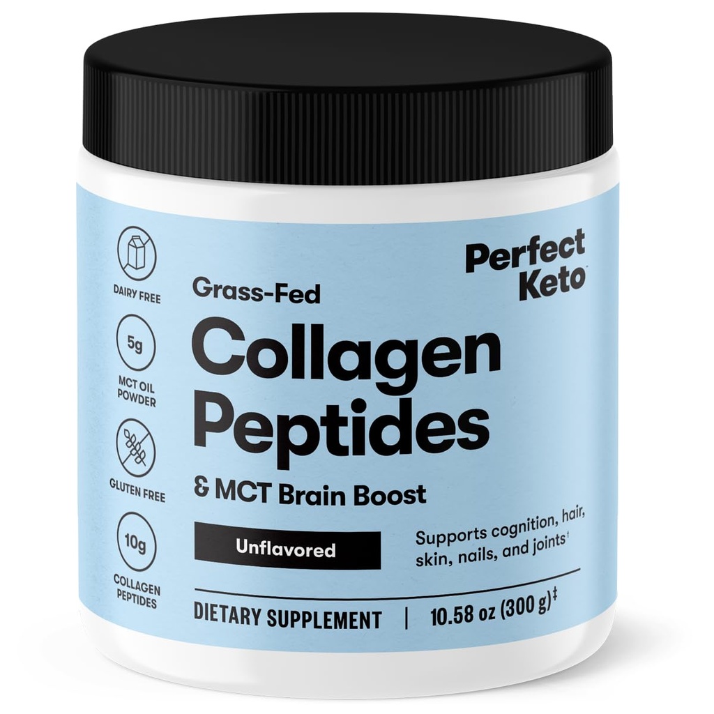 Täiuslik Keto kollageen Peptiidid Valgupulber MCT õli, hüdrolüüsitud kollageeni, tüüp I & III täiendada, Gluteenivaba, Grass Fed, madal carb, Keto kohvikreamer, kollageen naistele ja meestele, maitsestamata