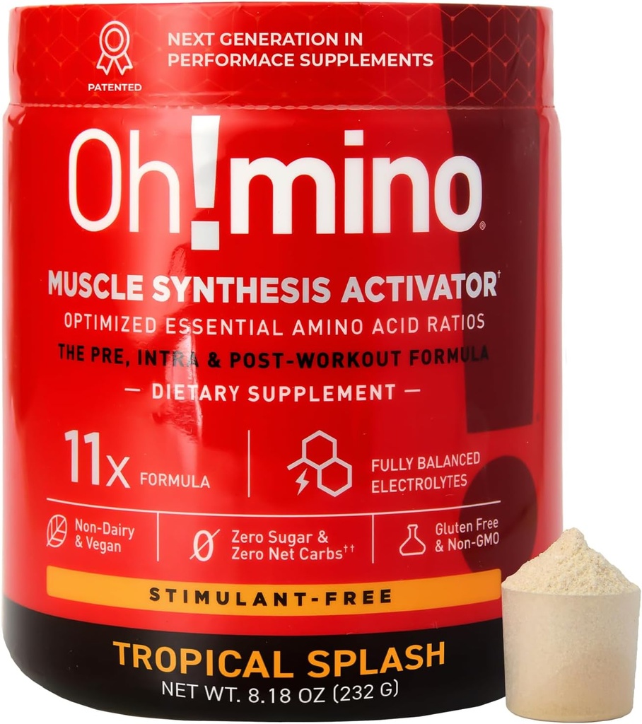 Oh!mino olulised aminohapped. Troopiline splash, stimuleeriv-vaba pulber. Kõik 9 EAA-d, BCAA-d ja täiuslik amino treeningute, Amino energia ja lihaste ehitamiseks ja kiiremaks taastamiseks.