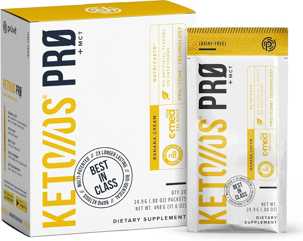 Pruvit Keto//OS Pro Banana Cream + MCT Ketones - Keto//OS Pro lisa energia suurendamiseks, paremaks seedimiseks ja aitab võidelda vananemisprotsessiga - 20 paketti
