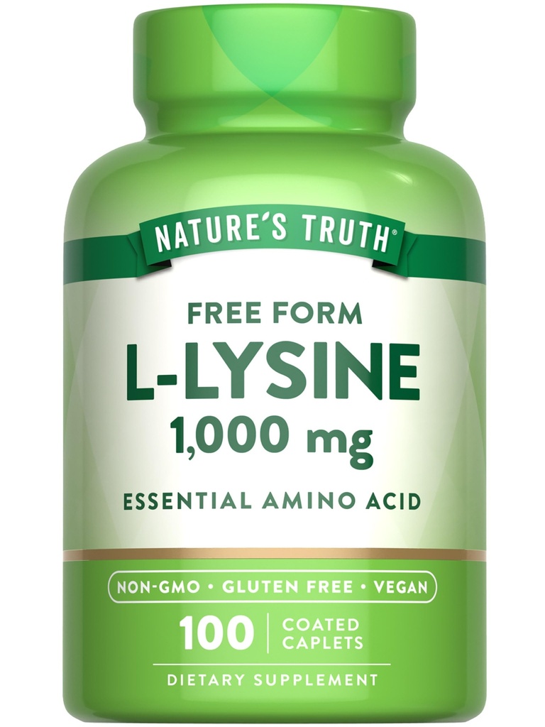 Looduse tõde L Lüsiin 1000 mg | 100 kaetud kapslit | Essentsiaalne aminohape | Vegan, mitte-GMO ja gluteenivaba toidulisand