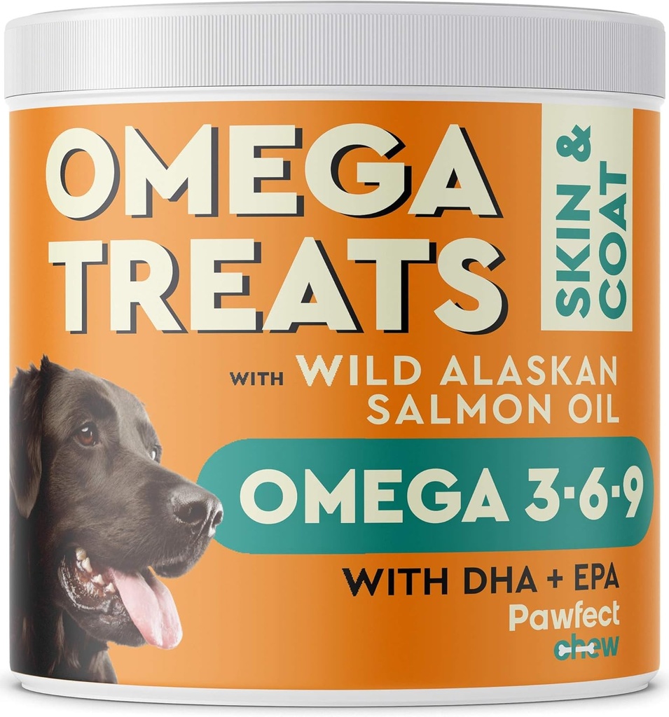 PAWFECTCHEW Omega 3 koertele (60 närimist) - Alaska lõhe kalaõli raviks koertele - omega rasvhapped - naha ja karva täiendus - kuiv sügelev nahk, heitmine ja allergia leevendamine