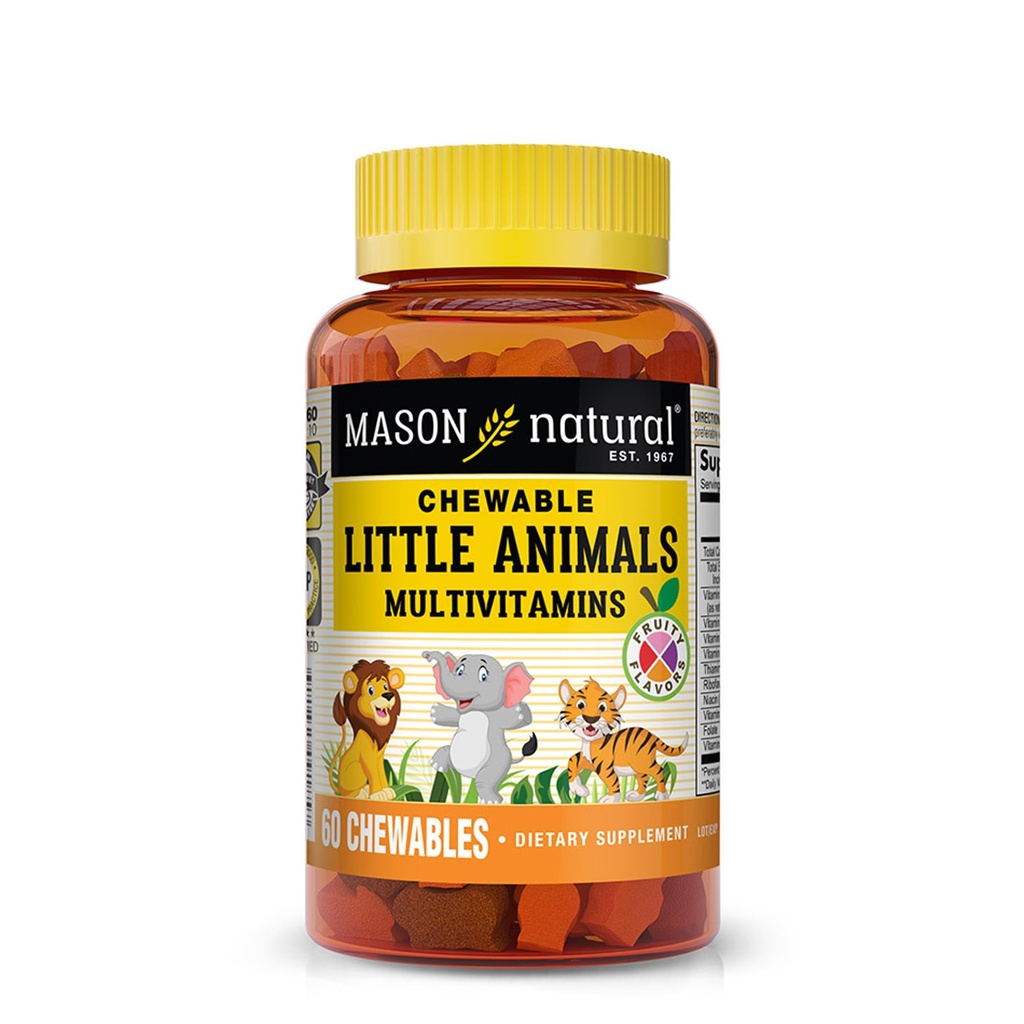 MASON LOODUSLIKUD Näritavad väikesed loomad Multivitamiinid lastele - Laste igapäevane multivitamiin A-, C-, D-, B1-, B2-, B3-, B6-, B12- ja folaadiga - 60 Animal Shaped närimistabletti
