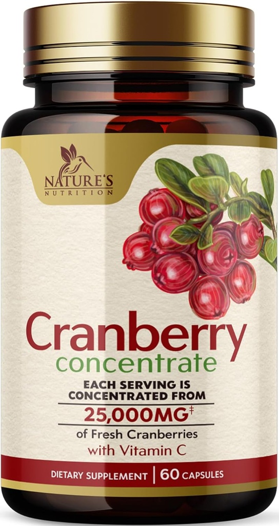 Cranberry Pills Supplement 25 000mg - Värske Jõhvika ekvivalent vitamiin C & E - kuseteede tervisetoetus, suhkruvaba valem, puuviljapulbri ekstrakt - Non-GMO, villitud USAs - 60 kapslit
