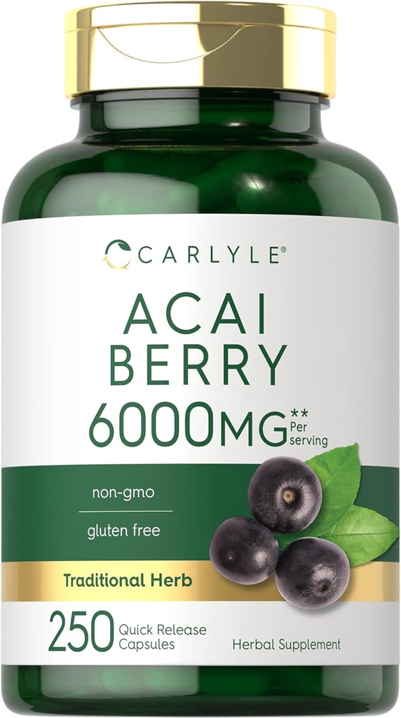 Carlyle Acai Berry kapslid 6000mg | 250 Count | Non-GMO & Gluten Free Acai Berry Extract
