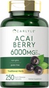 Carlyle Acai Berry kapslid 6000mg | 250 Count | Non-GMO & Gluten Free Acai Berry Extract