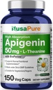 NusaPure Apigenin 50mg & L-Theanine 200mg, 150 Veggie kapslit, bioperiin (GMO-vaba, Gluteenivaba)