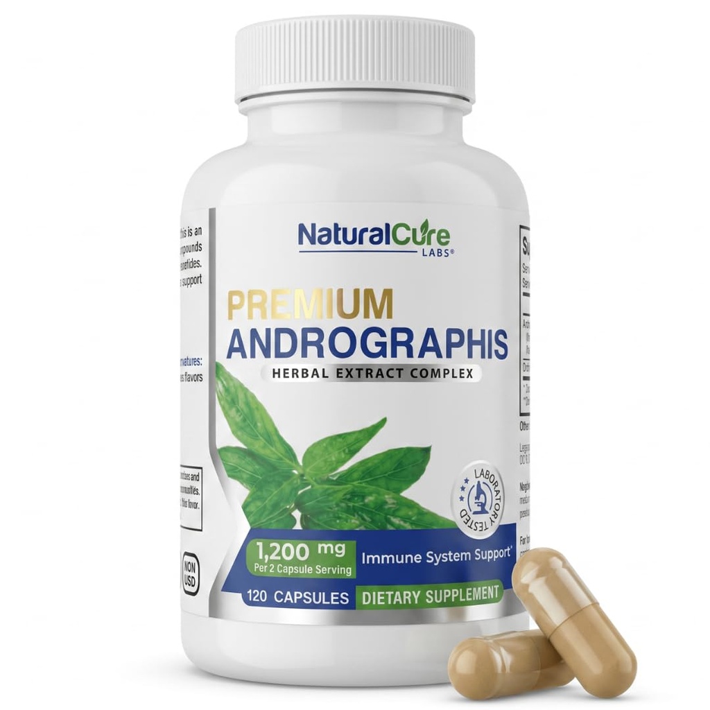 Natural Cure Labs Premium Andrographis Paniculata ekstrakt 1200mg 100mg andrografoliidid Vegan kapslid Immune & Seedetrakti tugi, Non-GMO, Gluteenivaba, taimsete toidulisand