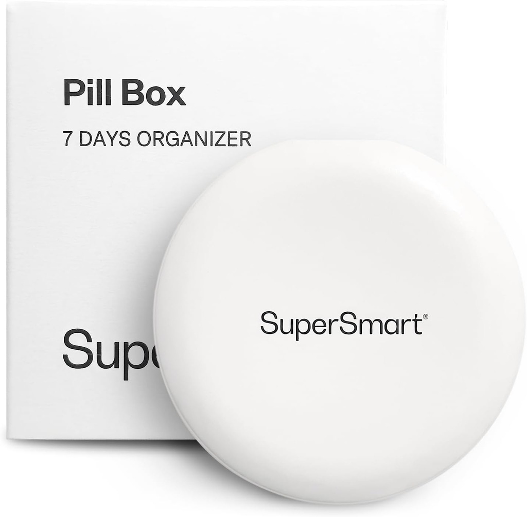 SuperSmart - Pill Box Korraldaja 7 päeva 1 lõikamine plaat tabletid - Reisi suurus ese - Väike ladustamine täiendused ja ravimid - lihtne kasutada 7 suurt komponenti | Valge