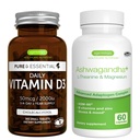 Igapäevane D3-vitamiin + Ashwagandha + L-Theanine & Magneesium Vegetarian Bundle, 365 2000iu D3-vitamiini tabletid + 600mg KSM-66 Ashwagandha koos tsink & B-vitamiinidega, Igennus