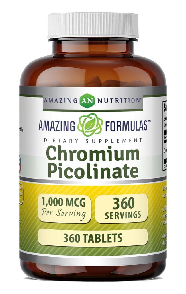 Hämmastav valem Kroom Pikolinaat 1000 Mcg | Tablettide täiendus | Mitte-GMO | Gluteenivaba | Valmistatud USAs (1 Pack | 360 Count)