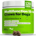 Deley Naturals 15 in 1 Multivitamiin koertele - Täielikud koera vitamiinid ja toidulisandid immuunsuse toetamiseks, liigeste, naha, seedimise, südame ja üldise tervise jaoks - igapäevased multifunktsionaalsed toidulisandid - 120 närimist