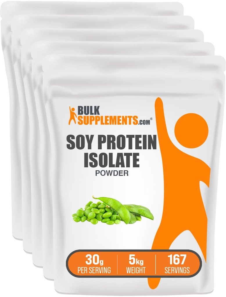 BulkSupplements.com Sojavalk Isolaatpulber - Veganvalgu pulber, maitsestamata - puhas & gluteenivaba, 30 g serveerimise kohta, 1 kg (2,2 naela) (pakk 5)