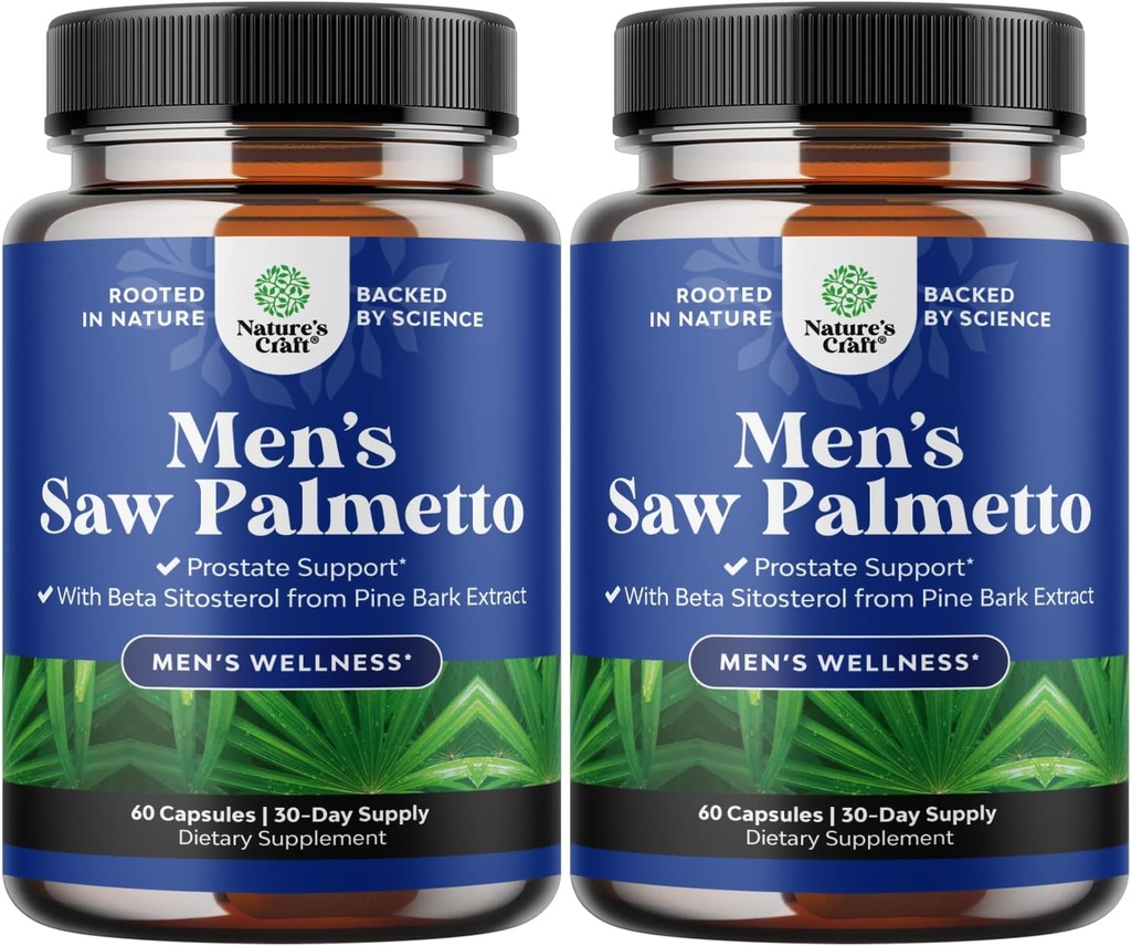 Saw Palmetto meestele beeta-Sitosterooliga - Saw Palmetto ekstrakt Prostate Support Supplement for Men's Health & Better põiekontroll Plus juuste tervise taastamine meestele - 2 Pack