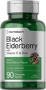 Horbaach Black Elderberry C-vitamiini ja tsink | 90 närimistabletti | Segatud marjamaitse | Immuunsüsteemi tugikompleks | Taimetoitlane, mitte-GMO ja gluteenivaba toidulisand