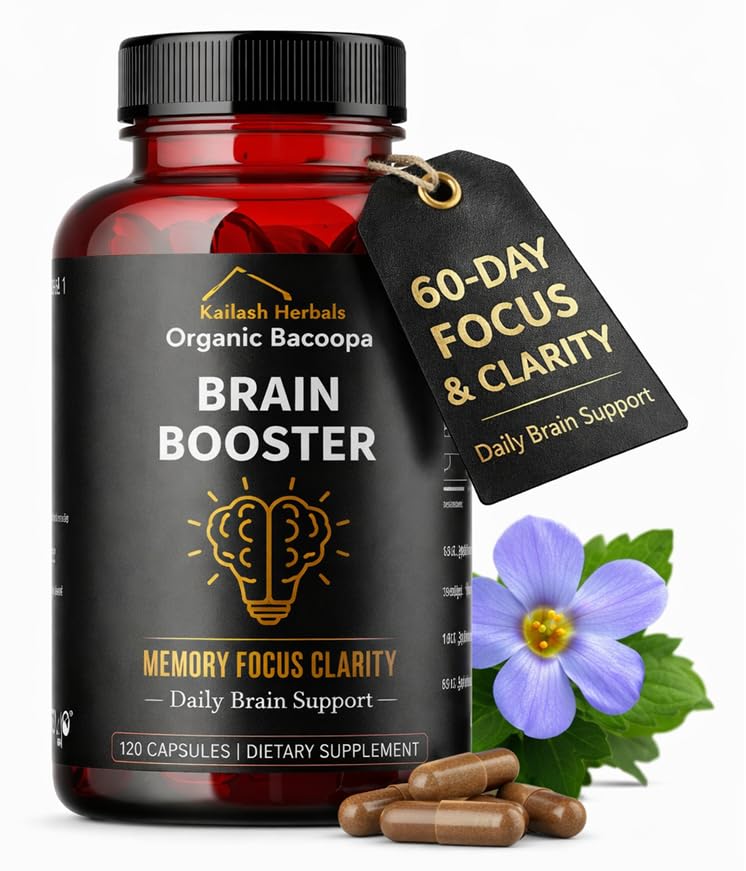 Bacopa, Orgaaniline Aju Booster, Nootroopne Aju Lisand, Bacopa Monnieri / Brahmi, Vaimse Teravuse, Keskendumise, Mälu Ja Kognitiivse Heaolu, 120 Kapslit 500mg, 2 Kuu Tarne