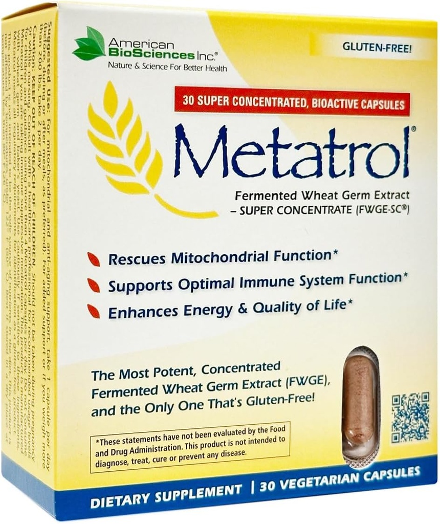 American BioSciences Metatrol Fermented Wheat Germ Extract - Immune & Mitochondria Toetus Uuendatud Vitality & Enhanced Energy - Gluteenivaba - 30 Taimekapslit, 41 mg