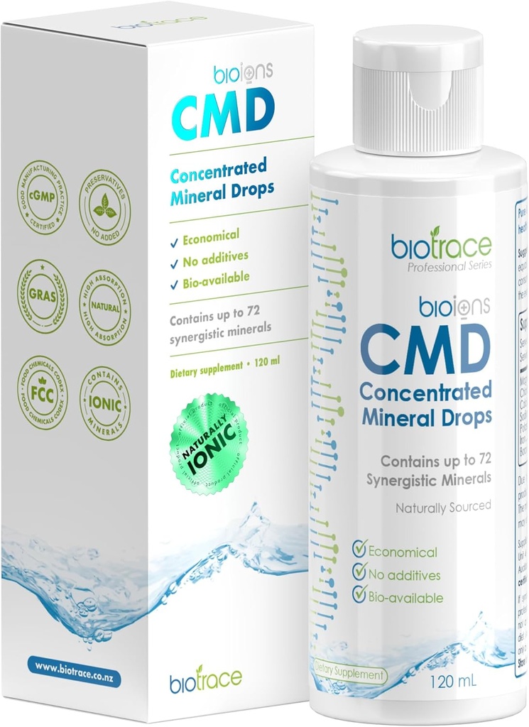 BioTrace Dead Sea Trace Mineral Drops | 72+ Kontsentreeritud jälgedega mineraalid, iooniline vedelmagneesium, kloriid, kaalium | Naatriumi vähesus | energia, elektrolüüdid, hüdraat | 48-päevane varu, 4 fl oz (1. pakk)