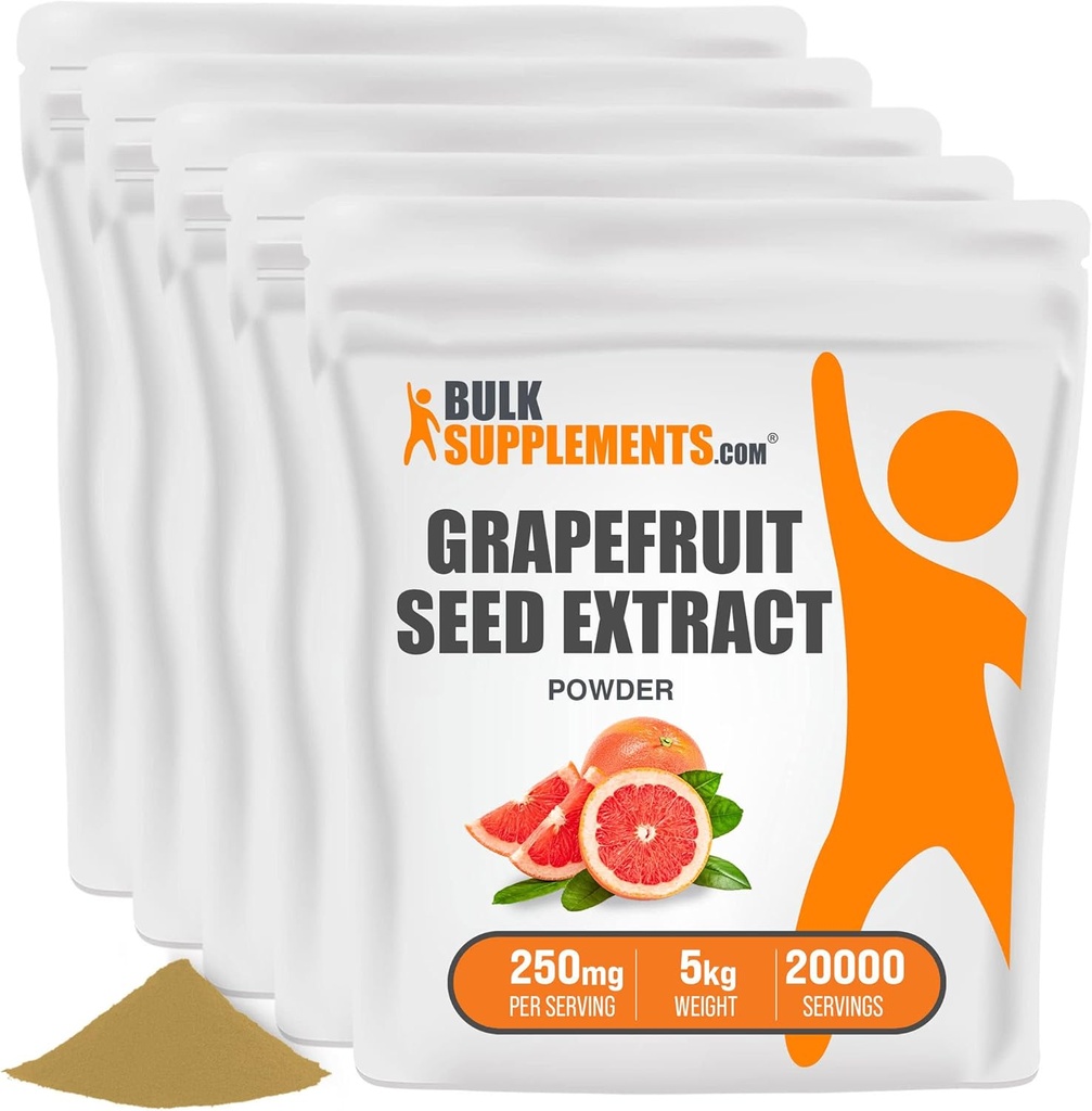 BulkSupplements.com Greipfruit Seed Extract Pulber - Greipfruit Seed Supplements, Antioksüdant Allikas - Taimne täiendus, Gluteenivaba, 250mg per Serving, 5kg (11 naela) (pakk 5)