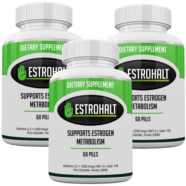 Estro-Halt 3 Pack 180 tabletti - DIM täiendus (Diindolüülmetaan) ja indool-3-karbinool (I3C) Parim östrogeen-blokaator naistele ja meestele | Looduslik aromataasi inhibiitor Vitamiin PCOS-i, menopausi ja PMS-i abistamiseks