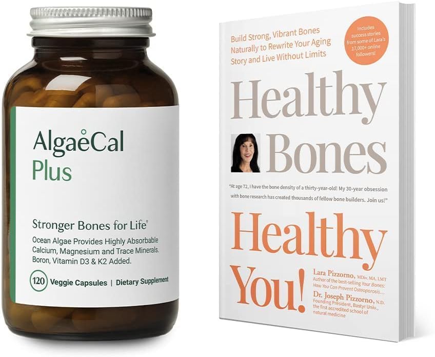 ALGAECAL Bundle Calcium Supplement naistele ja meestele Vitamiin D3 & K2, Magneesium ja raamat Lara Pizzorno Tervislik luud Tervislik sina, et suurendada luude tervist, 1 kuu pakkumine