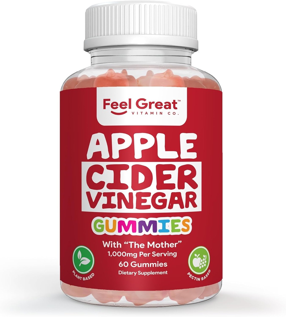 Tunne suurepäraseid vitamiine Õunasiidri äädikakummid - ACV koos emaga seedetrakti toetamiseks ja igapäevaseks heaoluks - Vegan, mitte-GMO, 60 Gummies
