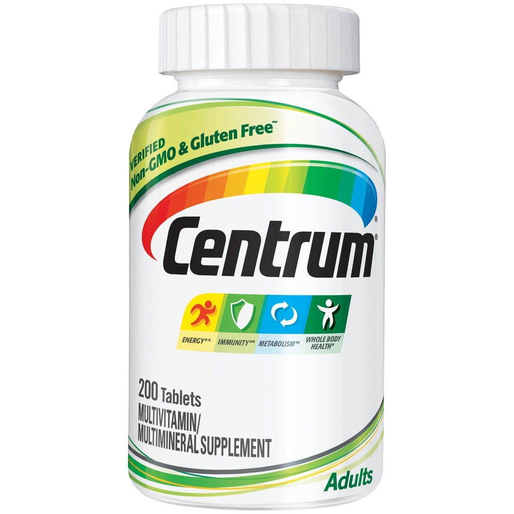 Centrum Adult Multivitamiin / Multimineral Supplement koos antioksüdandid, tsink, vitamiin D3 ja B vitamiine, Gluteenivaba, mitte-GMO koostisosad - 200 loend